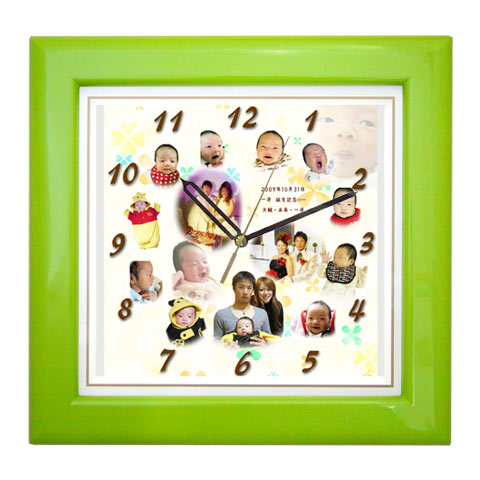 『しあわせの時計』基本サイズ・カラー木枠（ハッピーグリーンアップル）【通常コース】